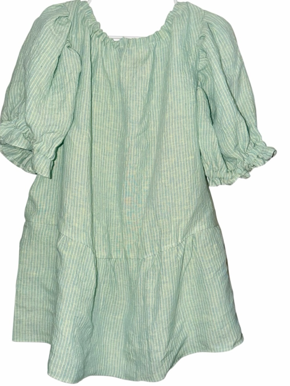 Handmade 100% Linen Mint Green Stripe Dress/Tunic - Picture 5 of 9